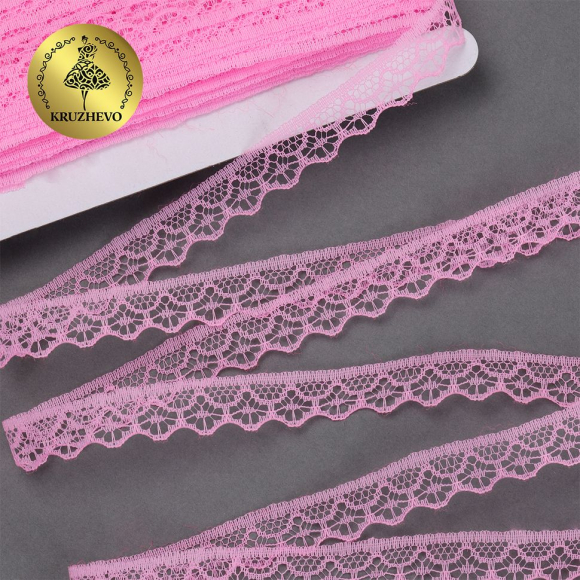 Кружево-трикотаж KRUZHEVO арт.TBY 150-2 шир.12мм цв.218A ярк.розовый уп.27,4м