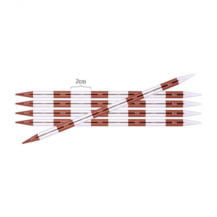 42033 Knit Pro Спицы чулочные для вязания SmartStix 6мм/20см, алюминий, серебристый/охра, 5шт