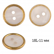 Пуговицы пластик TBY P-199-1 цв.белый-золото 18L-11мм, 2 прокола, 50 шт