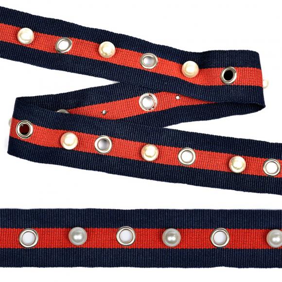 Тесьма Рубчик TBY Лампас с люверсами TL03 шир.25мм цв.т.син/крас/т.син уп.9,14м