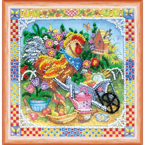 Набор для вышивания бисером АБРИС АРТ арт. AM-123 Петушок-садовник 15х15 см