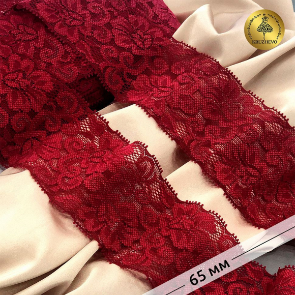 Кружево-стрейч KRUZHEVO арт.TBY.L840 шир.65мм цв.101/S059 темно-красный уп.25м
