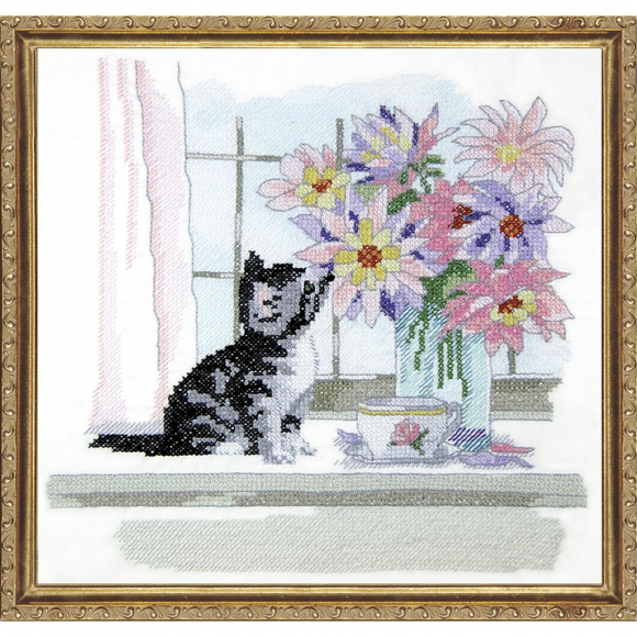Набор для вышивания "Котенок с вазой"