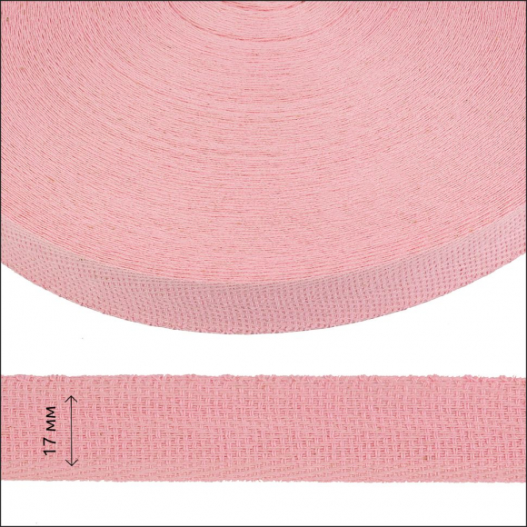 Тесьма киперная 17 мм хлопок 1,8г/см арт.12.2С-256К.17.004 цв.розовый уп.50м