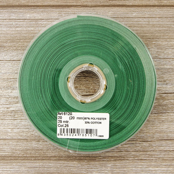 19686_Косая бейка хлопок/полиэстер 20 мм, 25 м, цвет 25, зеленый