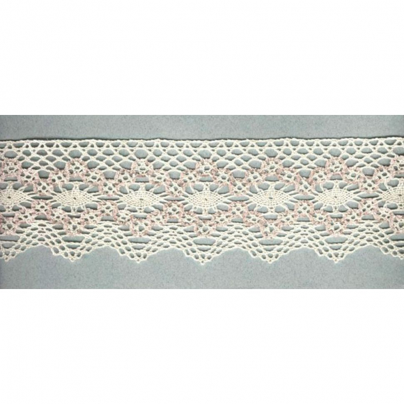 Мерсеризованное хлопковое кружево, 60 мм, цвет сливочный/светло-сиреневый Мерсеризованное хлопковое кружево, 60 мм, цвет сливочный/светло-сиреневый