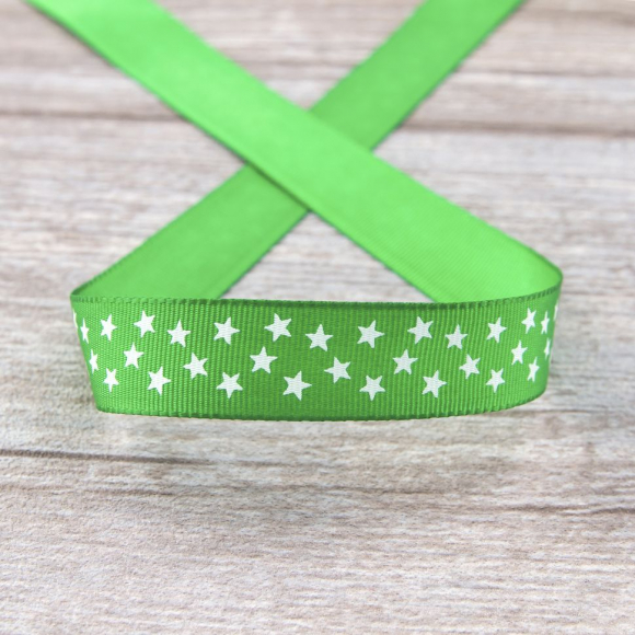 109345_Лента репсовая SAFISA рисунок "звездочки", 15 мм, 15 м, цвет 62, зеленый