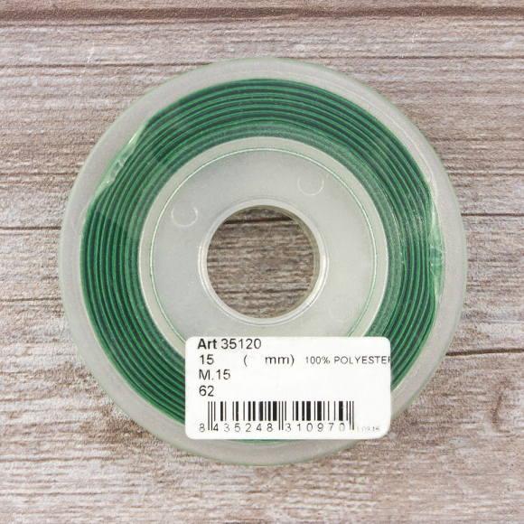 109345_Лента репсовая SAFISA рисунок "звездочки", 15 мм, 15 м, цвет 62, зеленый