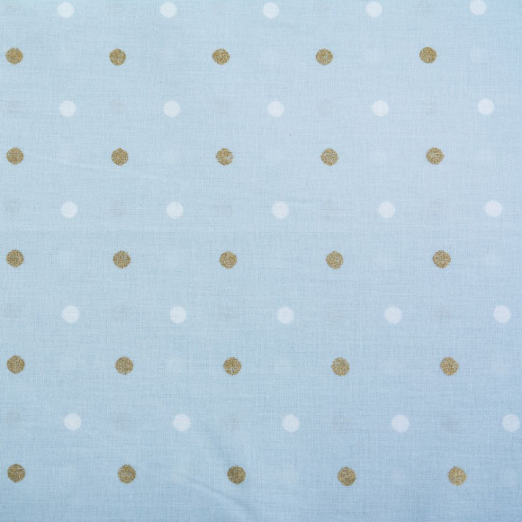 Ткань ранфорс с глитером Бусинки, арт.WH 20557-v02, 130г/м?,100% хлопок, шир.240см, цв.голубой/золото, рул.30м Ткань ранфорс с глитером Бусинки, арт.WH 20557-v02, 130г/м?,100% хлопок, шир.240см, цв.голубой/золото, рул.30м