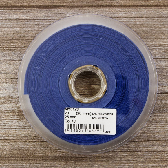 19657_Косая бейка хлопок/полиэстер 20 мм, 25 м, цвет 70, насыщенный синий 19657_Косая бейка хлопок/полиэстер 20 мм, 25 м, цвет 70, насыщенный синий