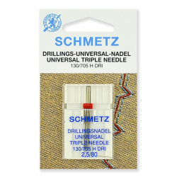 Иглы для бытовых швейных машин Schmetz тройные 130/705H DRI №80/2.5, уп.1 игла