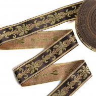 Лента отделочная жаккардовая арт.TBY.WJ3A-10 шир.30 мм цв.коричнево/золотой уп.24,3 м