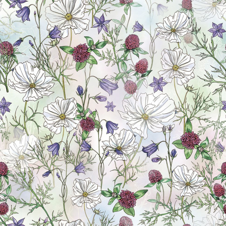 Ткань для пэчворка PEPPY Полевые Цветы 135 г/м? 100% хлопок цв.ПЦ-02 белый уп.50х50 см