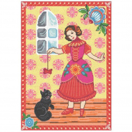 Набор для вышивания мулине НИТЕКС арт.0266 Девочка и кот 21х30 см