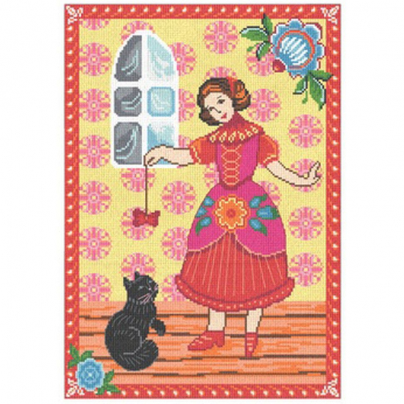 Набор для вышивания мулине НИТЕКС арт.0266 Девочка и кот 21х30 см