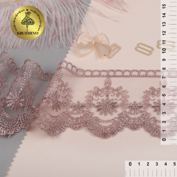 Кружево сетке KRUZHEVO арт.TBY.40472 шир.80мм цв.N6615 розовая пудра уп.13м