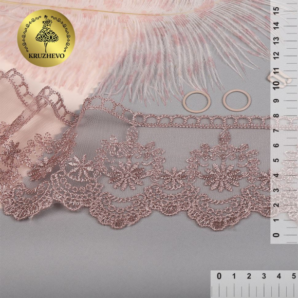 Кружево сетке KRUZHEVO арт.TBY.40472 шир.80мм цв.N6615 розовая пудра уп.13м