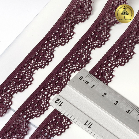Кружево-стрейч KRUZHEVO арт.TBY.8031 шир.15мм цв.S254 сливовое вино уп.50м