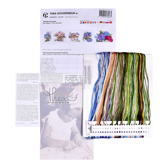 31696_Набор для вышивания "Голубые Гортензии", канва аида 16 ct