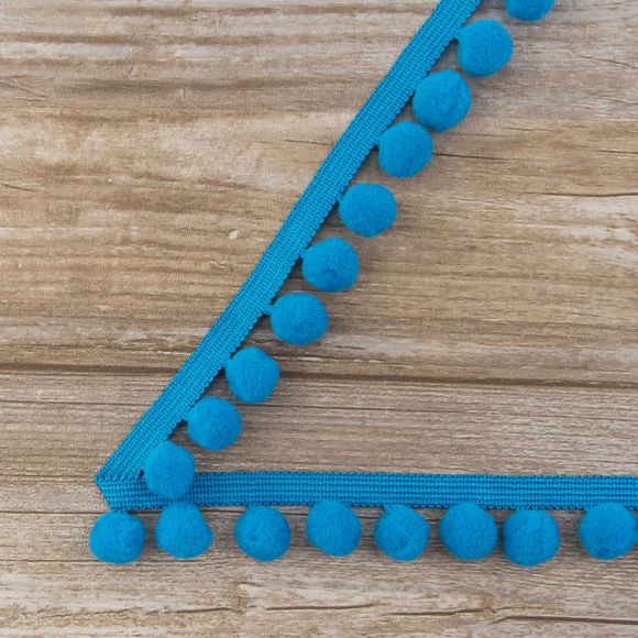 Тесьма с помпонами, диаметр 10 мм, цвет бирюзовый