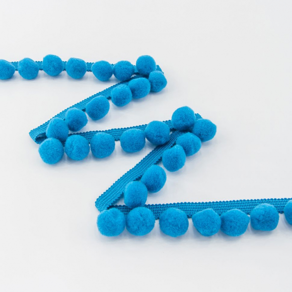 Тесьма с помпонами, диаметр 10 мм, цвет бирюзовый