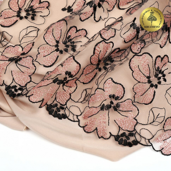 Кружево вышивка на сетке KRUZHEVO арт.TBY.OG70 шир.225мм цв.мульти уп.7м