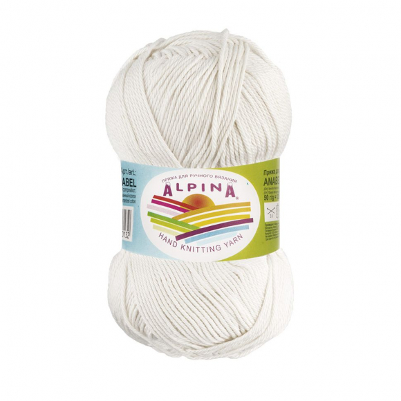 Пряжа ALPINA ANABEL (100% мерсеризованный хлопок) 10х50г/120м цв.002 белый