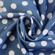 Ткань шелк Армани в горошек 90г/м? 97% полиэстер, 3% спандекс шир.145см арт.Р.19159.01 цв.01 джинсовый рул.30м