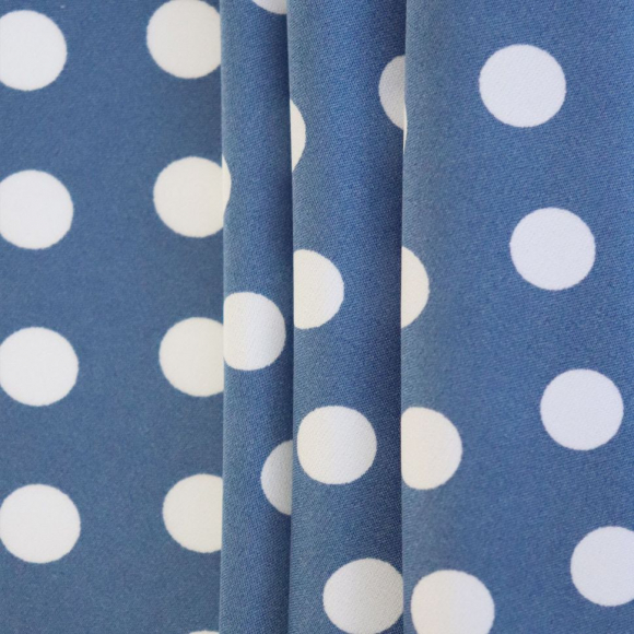 Ткань шелк Армани в горошек 90г/м? 97% полиэстер, 3% спандекс шир.145см арт.Р.19159.01 цв.01 джинсовый рул.30м