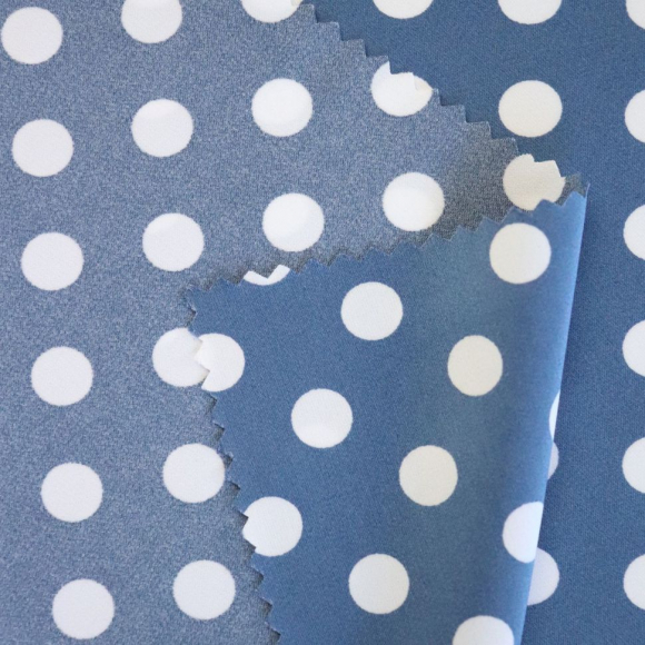 Ткань шелк Армани в горошек 90г/м? 97% полиэстер, 3% спандекс шир.145см арт.Р.19159.01 цв.01 джинсовый рул.30м