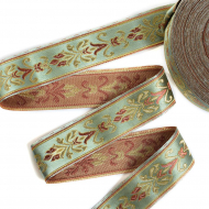 Лента отделочная жаккардовая арт.TBY.WJ3A-08 шир.30 мм цв.фисташк/коричневый уп.24,3 м