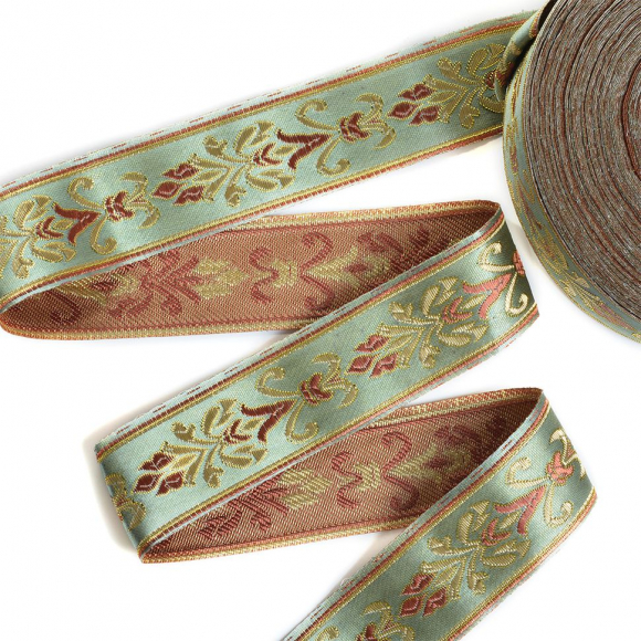Лента отделочная жаккардовая арт.TBY.WJ3A-08 шир.30 мм цв.фисташк/коричневый уп.24,3 м Лента отделочная жаккардовая арт.TBY.WJ3A-08 шир.30 мм цв.фисташк/коричневый уп.24,3 м