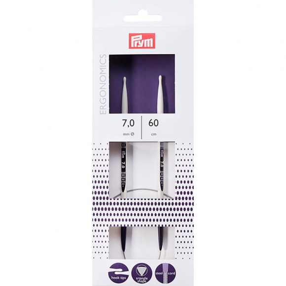 215610 PRYM Спицы круговые для вязания Ergonomics 7,0мм/60см, high-tech полимер, алебастровый белый