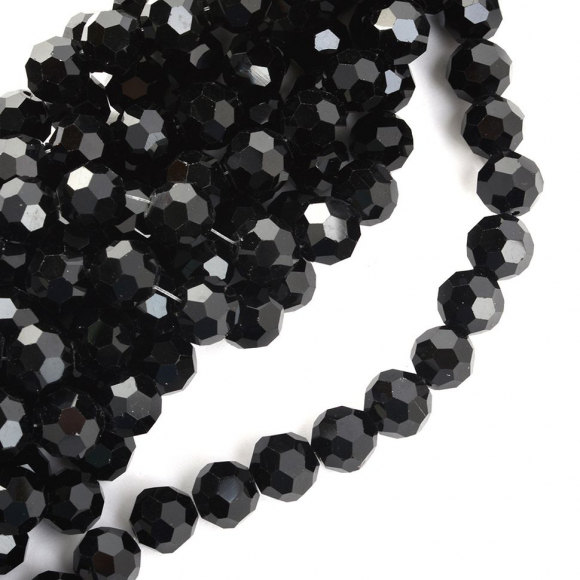 Бусины граненые Рондель (стекло) на нитях арт.TBY-R-2 12мм  цв.02 черный уп.20шт х50 бусин