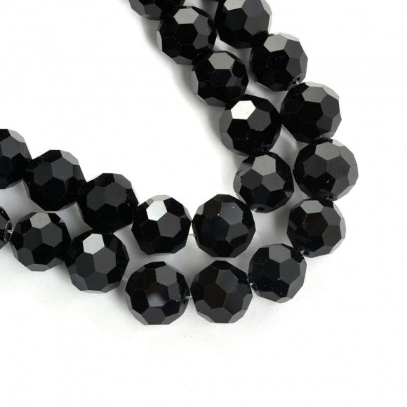 Бусины граненые Рондель (стекло) на нитях арт.TBY-R-2 12мм  цв.02 черный уп.20шт х50 бусин