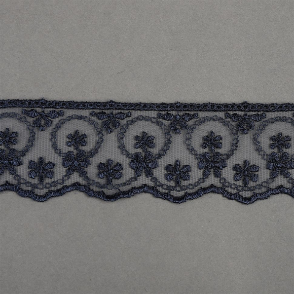Кружево на сетке KRUZHEVO арт.TR.2560 шир.40мм цв.04 темно-синий уп.9м