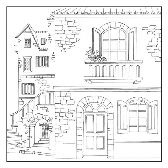 120790_Салфетка рисовая с контуром рисунка "Старый дом"