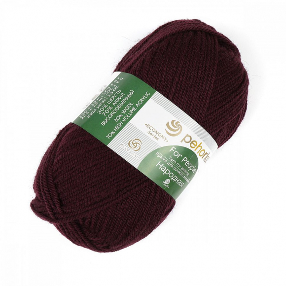 Пряжа для вязания ПЕХ Народная (30% шерсть, 70% акрил) 5х100г/220м цв.042 слива Пряжа для вязания ПЕХ Народная (30% шерсть, 70% акрил) 5х100г/220м цв.042 слива