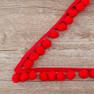 Тесьма с помпонами, диаметр 10 мм, цвет красный