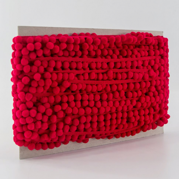 Тесьма с помпонами, диаметр 10 мм, цвет красный