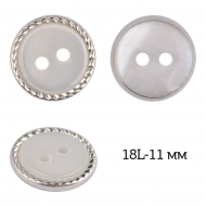 Пуговицы пластик TBY P-B010 цв.белый-серебро 18L-11мм, 2 прокола, 50 шт