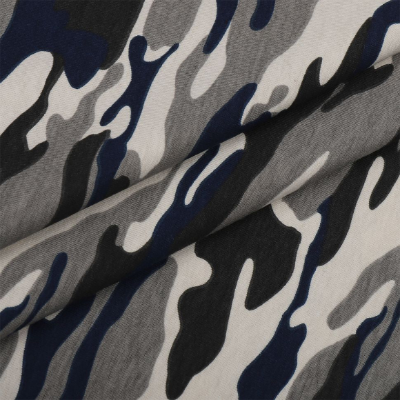 Ткань трикотаж Футер 2х нитка петля с лайкрой 230г пенье 180см КМФ серо/синий уп.6м Ткань трикотаж Футер 2х нитка петля с лайкрой 230г пенье 180см КМФ серо/синий уп.6м