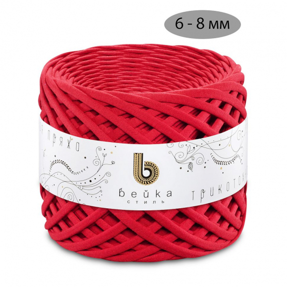 Пряжа трикотажная 100м, 300г, ширина 6-8мм цв.3044 красный
