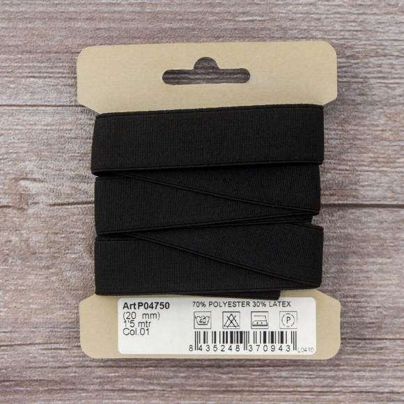 32110_Резинка на блистере SAFISA 20 мм, 1,5 м, цвет 01, черный
