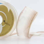 7615_Лента органза с рисунком с проволокой по краю SAFISA, 38 мм, цвет бежевый, 15 м