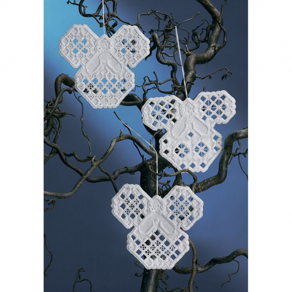 Набор для вышивания PERMIN арт.01-3648 Елочные украшения в технике хардангер Ангелы 10х11 см