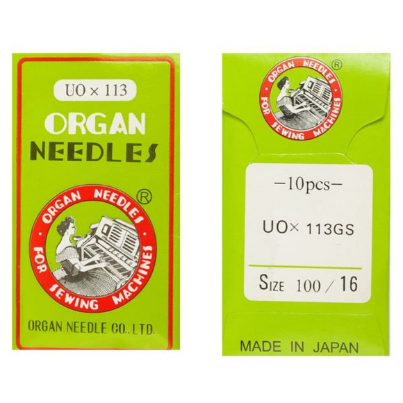 Иглы для промышленных швейных машин ORGAN арт.UOx113GS № 100/16, уп.10 игл