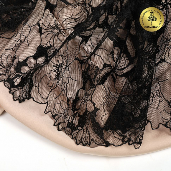 Кружево вышивка на сетке KRUZHEVO арт.TBY.OG68 шир.230мм цв.черный уп.7,2м