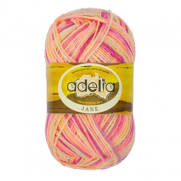 Пряжа ADELIA JANE (100% акрил) 10х50г/227м цв.21 сиреневый-св.желтый-розовый-св.оранжевый