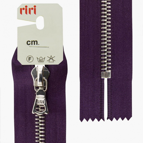 50875_Молния металл, Ni, неразъёмная, на атласной тесьме, 6 мм, 18 см, цвет 2510, фиолетовый темный